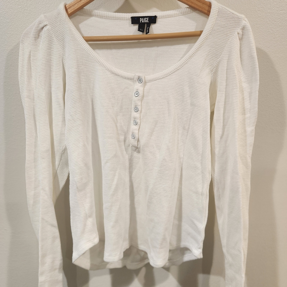 PAIGE Women's Cream Long Sleeve Henley Top